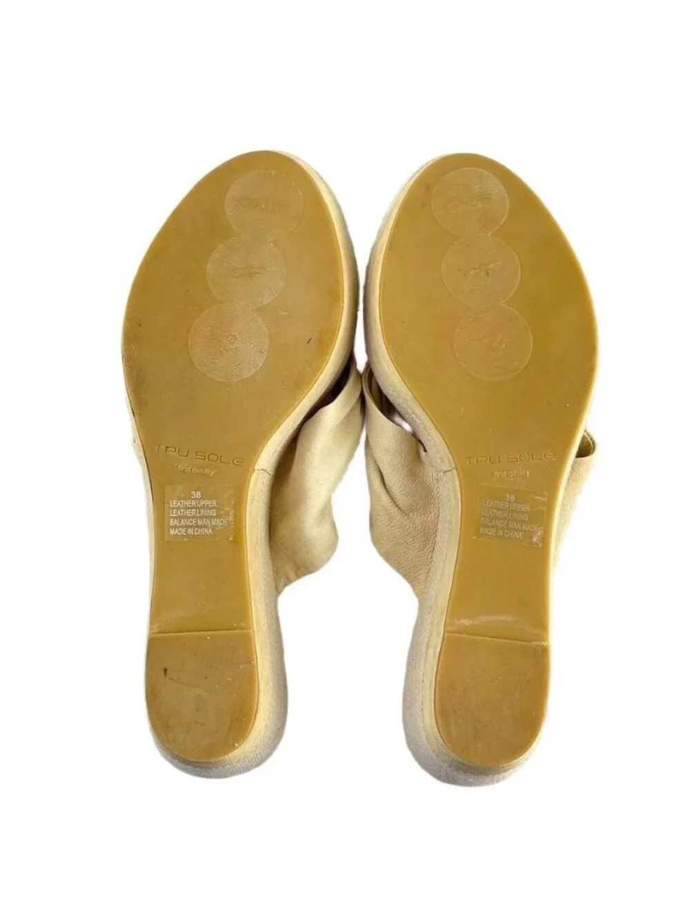 One of Two TPU SOLE Platform Wedge Thongs Leather-Linen Ivory Women Eu 38 US 7